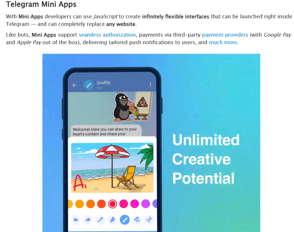 تصویری از مینی اپ های تلگرام