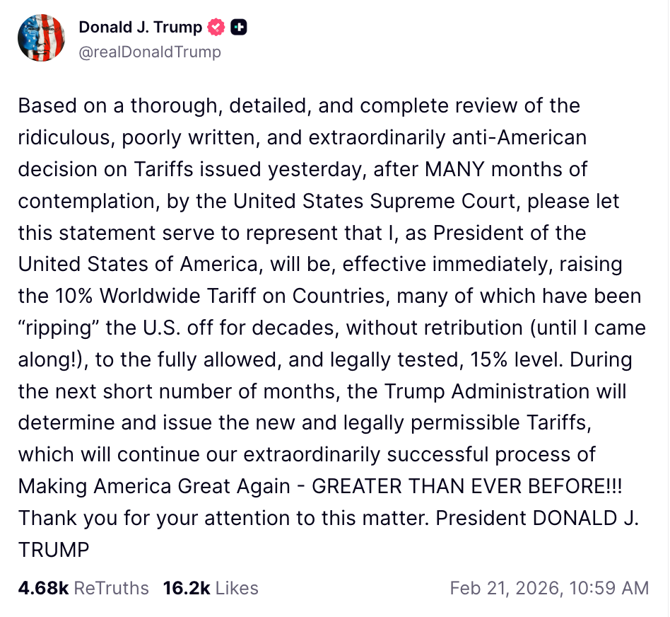 توییت دونالد ترامپ برای افزایش تعرفه ها از 10به 15 درصد